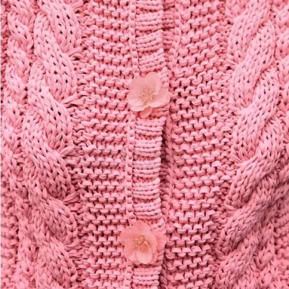 Zara NWOT Candy Pink Cable Knit Sleeveless Vest with Flower Buttons Size Small - Picture 6 of 8